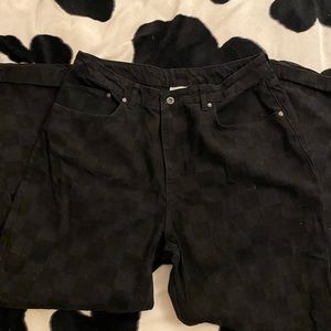 Black Checkered Ragged Jeans